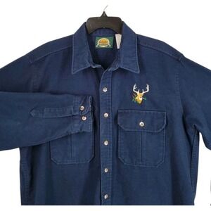Vtg Y2K Cabelas Flannel Shirt Shacket Mens XL Navy Blue Heavyweight Outdoor USA